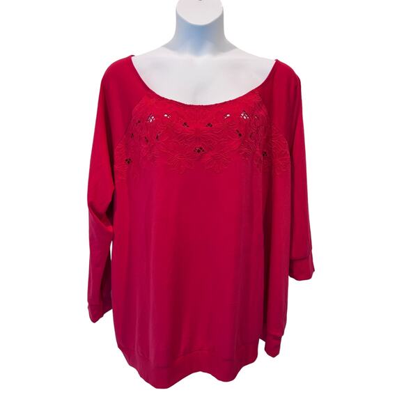 Torrid Top Wmns Plus Size 4 Dark Pink Off Shoulder Sweatshirt Floral Cutouts NEW - Picture 10 of 13